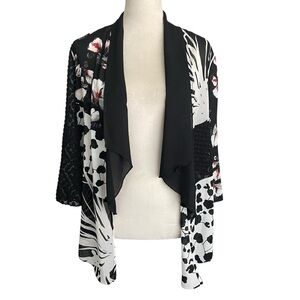 Chicos Travelers Collection Patchwork Artisan Semi Sheer Floral Cardigan Women M